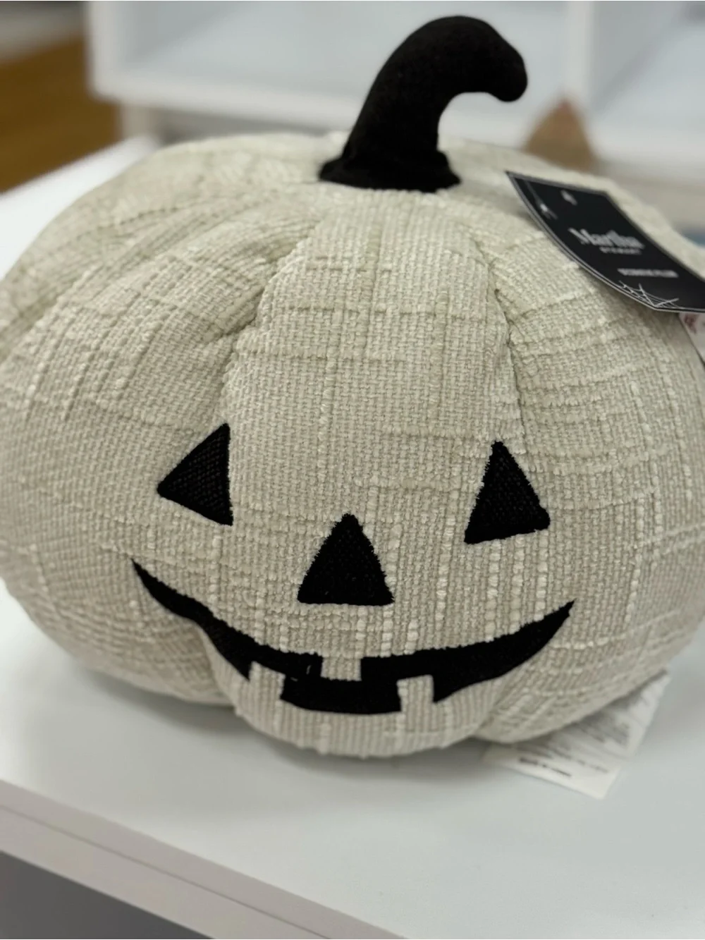 Martha Stewart Cream Textured Pumpkin Jack-O'-Lantern Pillow with Black Face